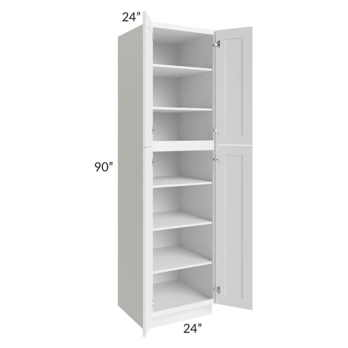 RTA Providence White 24" x 90" Wall Pantry Cabinet with 2 Decorative End Panels and 3 Roll Out Trays