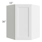 RTA Providence White 27" x 36" x 15" Wall Diagonal Corner Cabinet with Glass Door and Mullion Glass Door