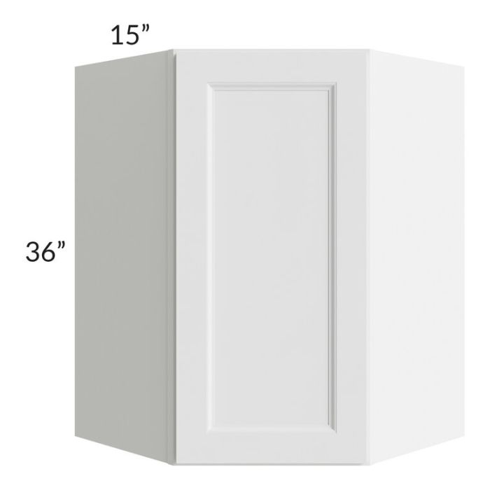 RTA Providence White 27" x 36" x 15" Wall Diagonal Corner Cabinet with Glass Door and Mullion Glass Door