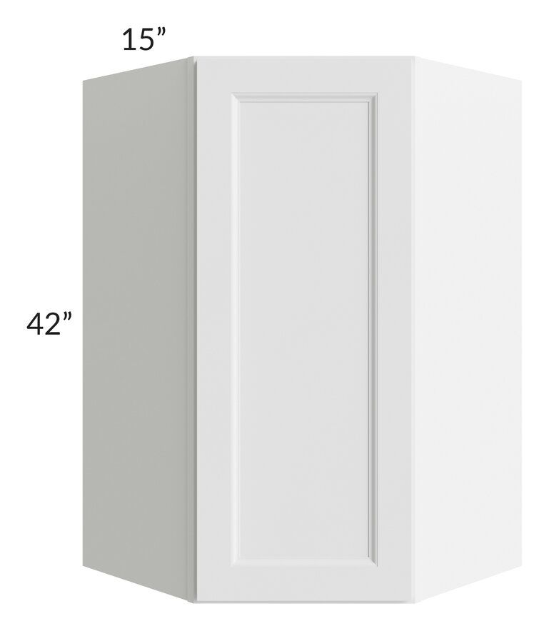 RTA Providence White 27" x 42" x 15" Wall Diagonal Corner Cabinet with Glass Door