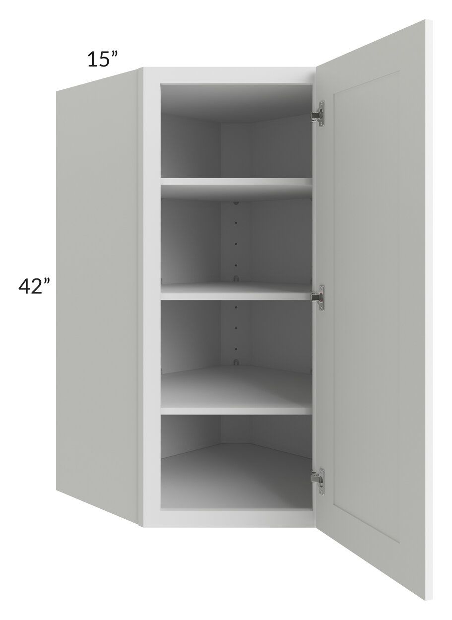 RTA Providence White 27" x 42" x 15" Wall Diagonal Corner Cabinet with Glass Door