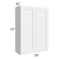 RTA Providence White 30" x 42" Wall Cabinet with 2 Decorative End Panels, Glass Door, and Mullion Glass Door