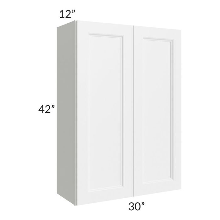 RTA Providence White 30" x 42" Wall Cabinet with 2 Decorative End Panels, Glass Door, and Mullion Glass Door