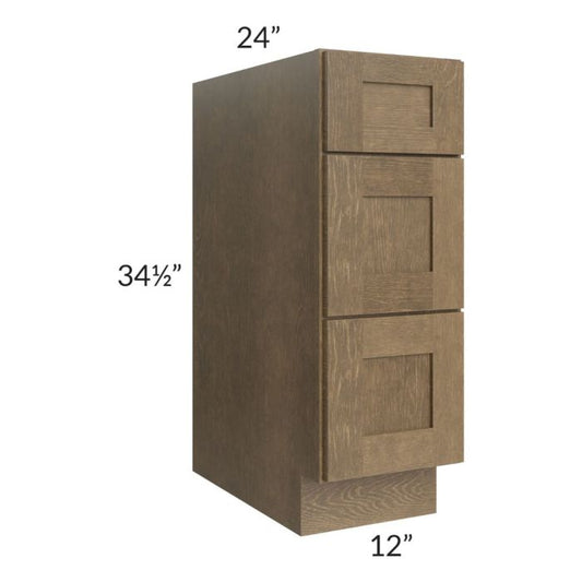 RTA Royal Bronze Shaker 12" 3-Drawer Base Cabinet