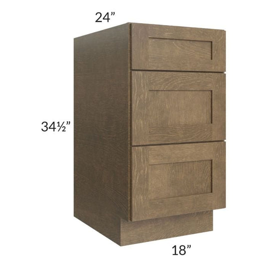 RTA Royal Bronze Shaker 18" 3-Drawer Base Cabinet with 2 Finished Sides