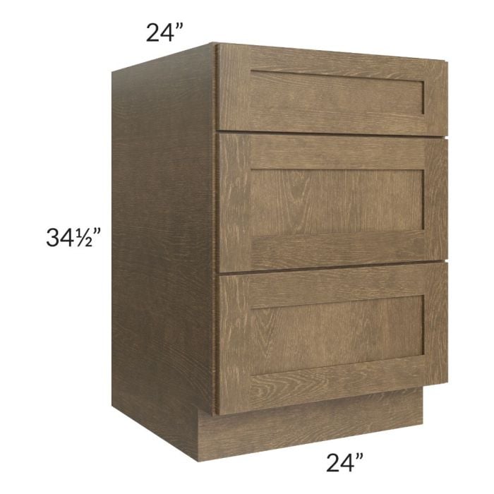 RTA Royal Bronze Shaker 24" 3-Drawer Base Cabinet with 1 Finished Side