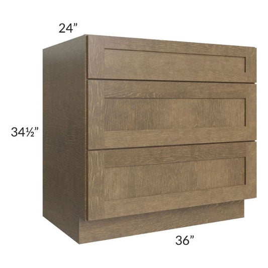 RTA Royal Bronze Shaker 36" 3-Drawer Base Cabinet with 1 Finishes Side