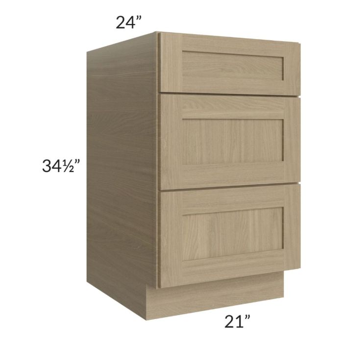 RTA Royal Natural Shaker 21" 3-Drawer Base Cabinet