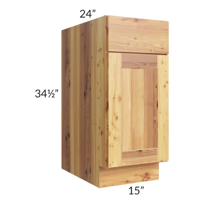 RTA Rustic Shaker 15" Base Cabinet - Left Hinged with 1 Decorative End Panel and 1 Roll Out Tray