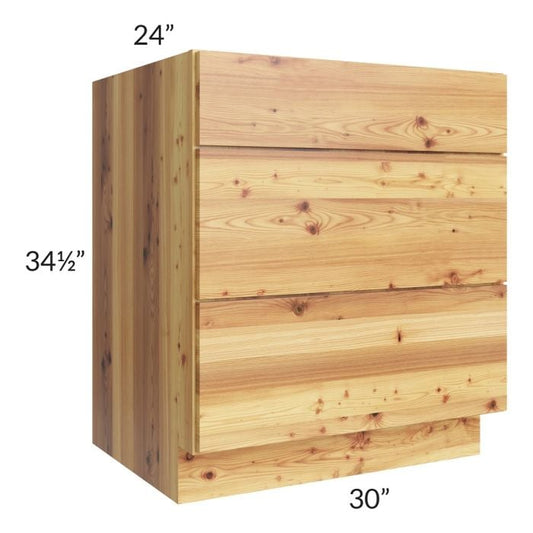 RTA Rustic Shaker 30" 3-Drawer Base Cabinet with 2 Skins