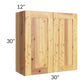 RTA Rustic Shaker 30" x 30" Wall Cabinet with 2 Decorative End Panels , 2 Skins, and Glass Door