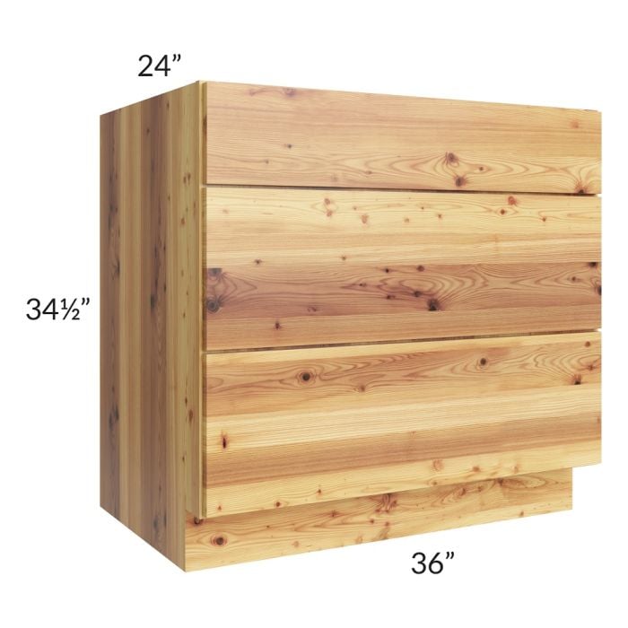 RTA Rustic Shaker 36" 3-Drawer Base Cabinet with 2 Decorative End Panels