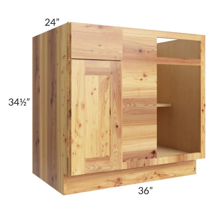 RTA Rustic Shaker 36" Blind Corner Base Unit with 1 Decorative End Panel and 1 Roll Out Tray