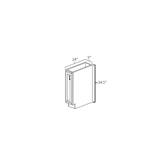 RTA Rustic Shaker 9" Full Height Door Tray Base Cabinet - Right Hinged with 1 Skin