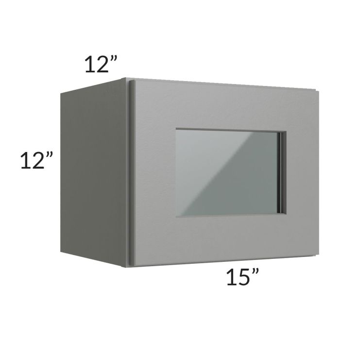 RTA Shale Grey Shaker 15" x 12" Wall Cabinet with Plain Glass
