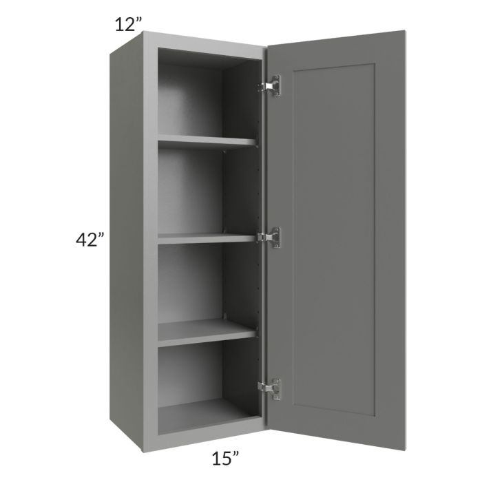 RTA Shale Grey Shaker 15" x 42" Wall Cabinet with Glass Door