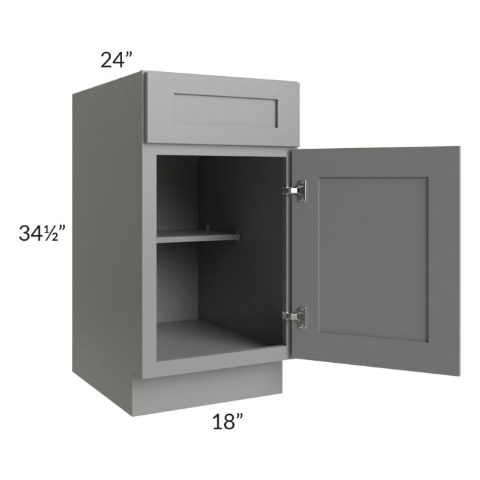 RTA Shale Grey Shaker 18" Base Cabinet with 1 Decorative End Panel and 1 Roll Out Tray