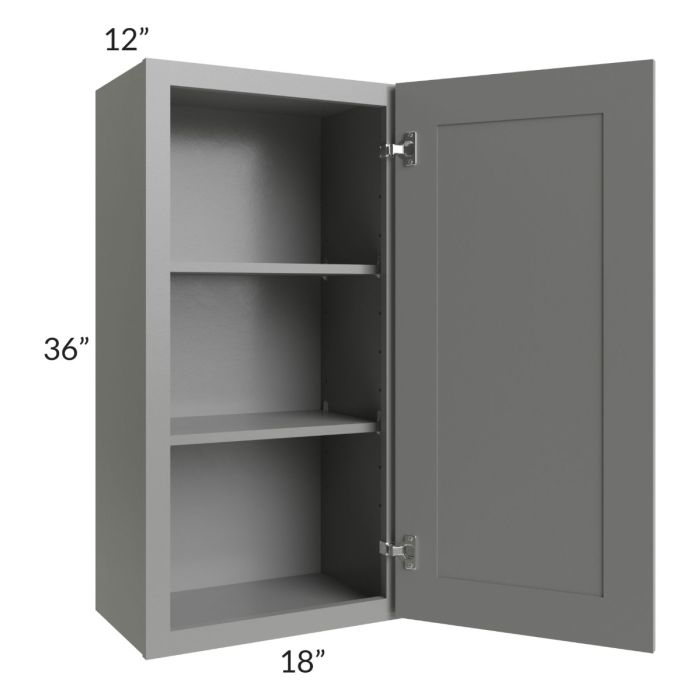 RTA Shale Grey Shaker 18" x 36" Wall Cabinet with 1 Decorative End Panel and Mullion Glass Door