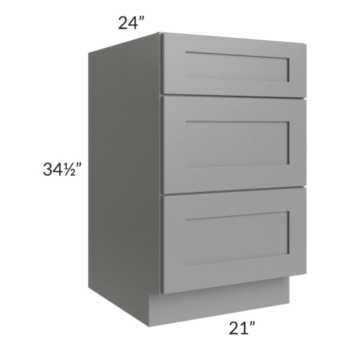 RTA Shale Grey Shaker 21" 3-Drawer Base Cabinet with 2 Decorative End Panels