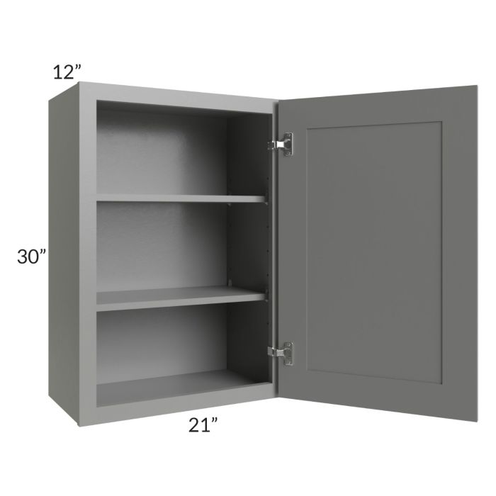 RTA Shale Grey Shaker 21" x 30" Wall Cabinet with 1 Decorative End Panel and Glass Door