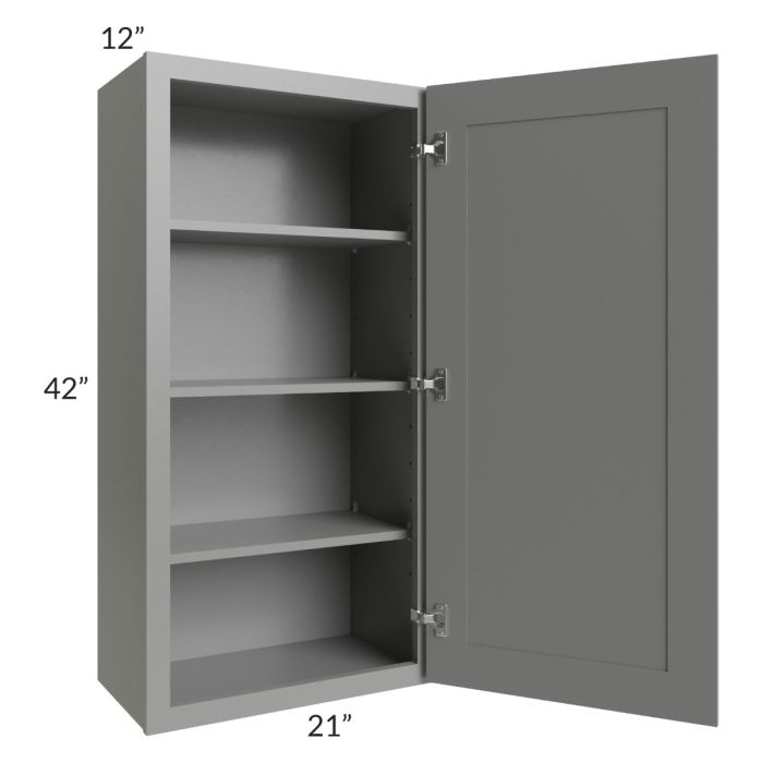 RTA Shale Grey Shaker 21" x 42" Wall Cabinet with 1 Decorative End Panel and Mullion Glass Door