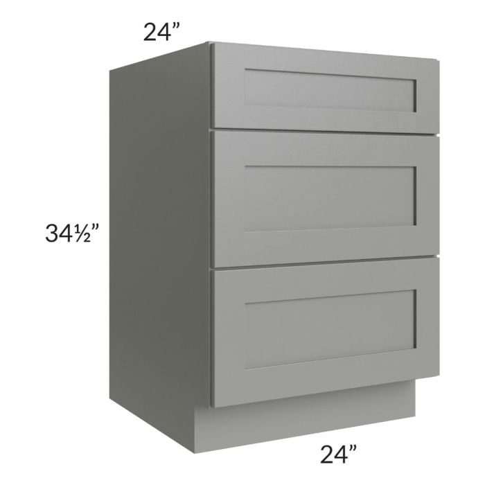 RTA Shale Grey Shaker 24" 3-Drawer Base Cabinet with 1 Decorative End Panel