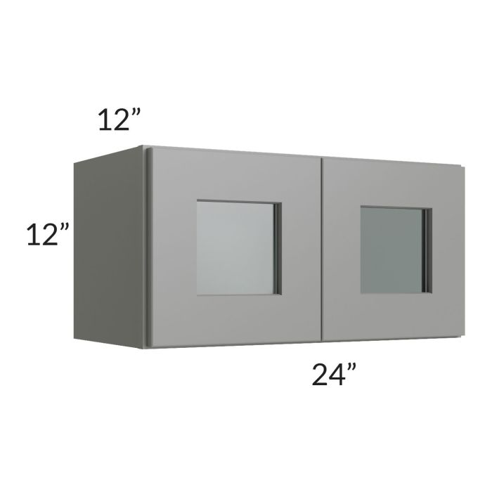 RTA Shale Grey Shaker 24" x 12" Decorative Wall Cabinet with Plain Glass