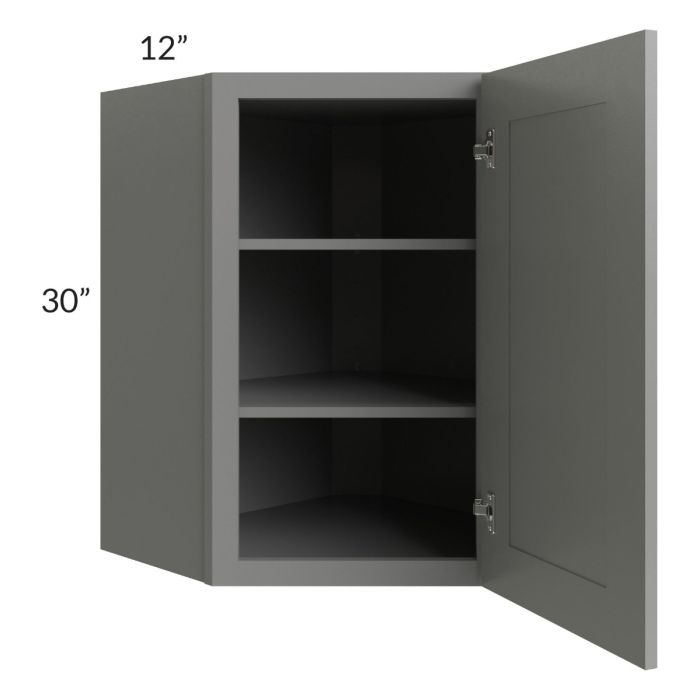 RTA Shale Grey Shaker 24" x 30" Diagonal Corner Wall Cabinet with Mullion Glass Door