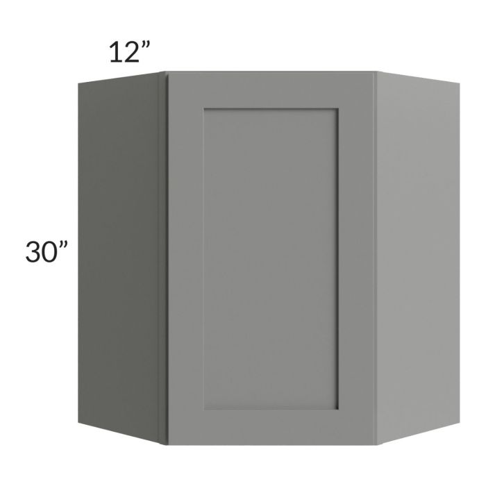 RTA Shale Grey Shaker 24" x 30" Diagonal Corner Wall Cabinet with Mullion Glass Door