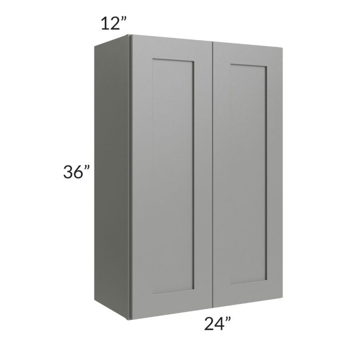 RTA Shale Grey Shaker 24" x 36" Wall Cabinet with 1 Decorative End Panel and Mullion Glass Door