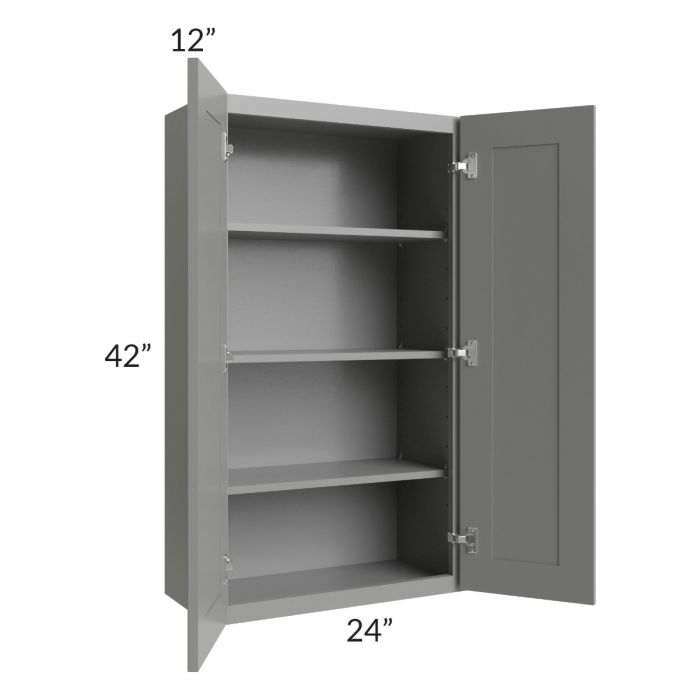 RTA Shale Grey Shaker 24" x 42" Wall Cabinet with 1 Decorative End Panel and Mullion Glass Door