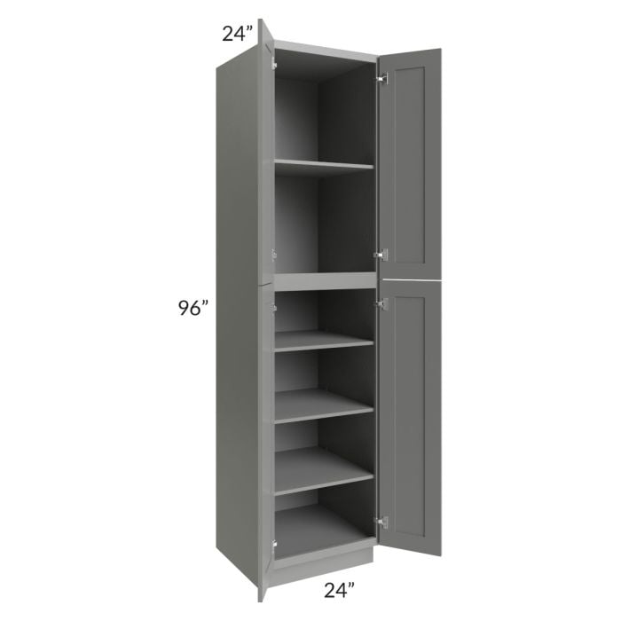 RTA Shale Grey Shaker 24" x 96" Utility Cabinet with 2 Decorative End Panels and 3 Roll Out Trays
