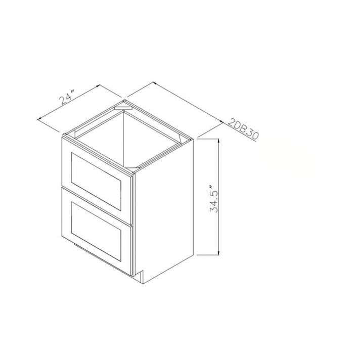 RTA Shale Grey Shaker 30" 2-Drawer Base Cabinet with 1 Decorative End Panel