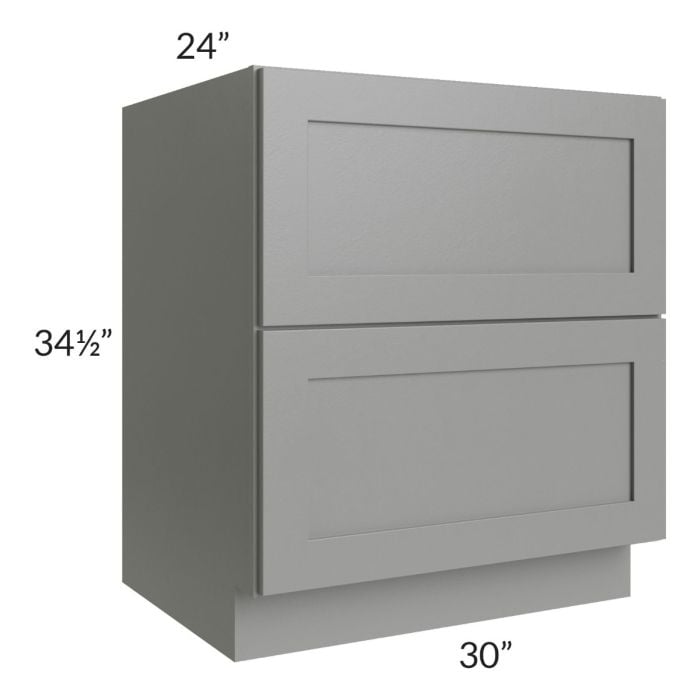 RTA Shale Grey Shaker 30" 2-Drawer Base Cabinet with 1 Decorative End Panel