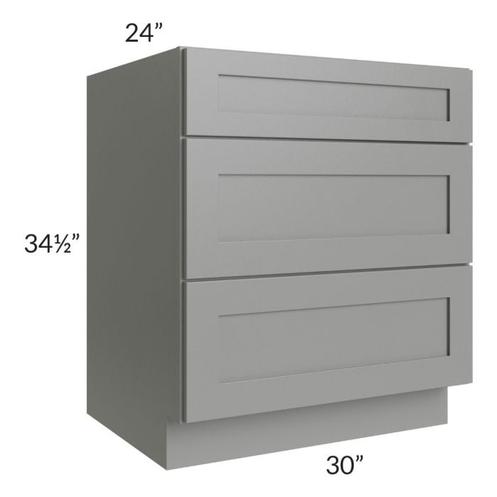 RTA Shale Grey Shaker 30" 3-Drawer Base Cabinet with 2 Decorative End Panels