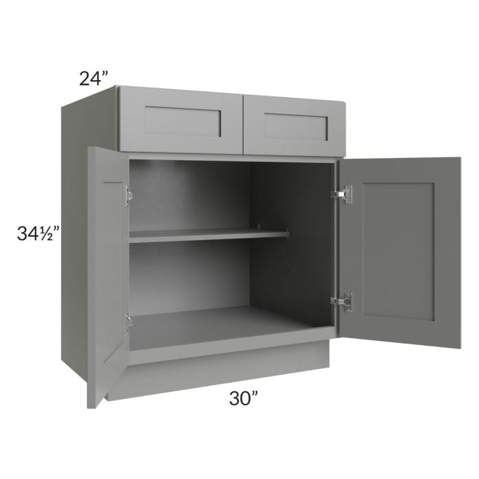 RTA Shale Grey Shaker 30" Base Cabinet with 2 Decorative End Panels and 2 Roll Out Trays