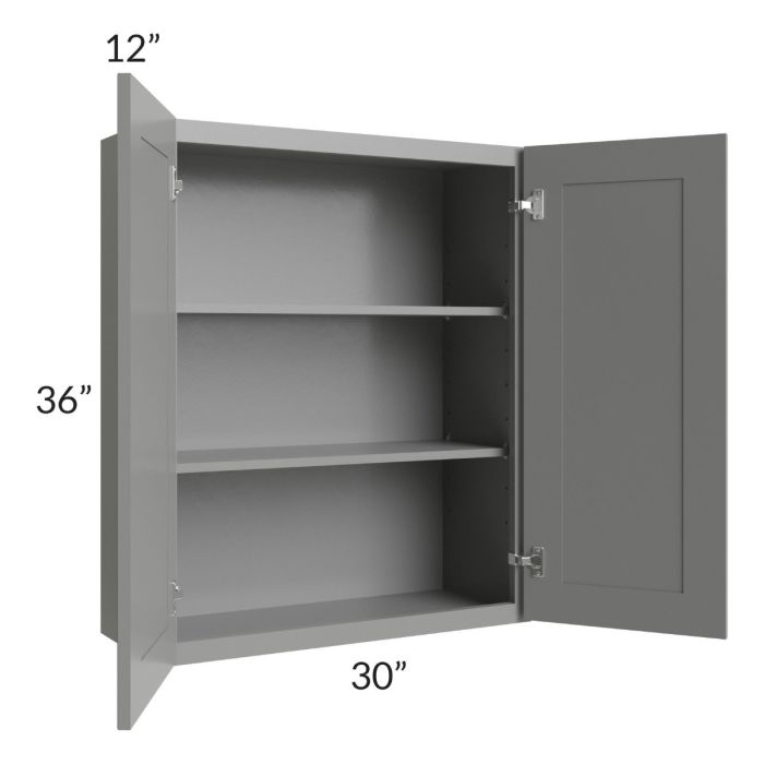 RTA Shale Grey Shaker 30" x 36" Wall Cabinet with 1 Decorative End Panel Mullion Glass Door