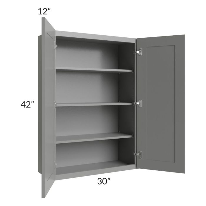 RTA Shale Grey Shaker 30" x 42" Wall Cabinet with Glass Door