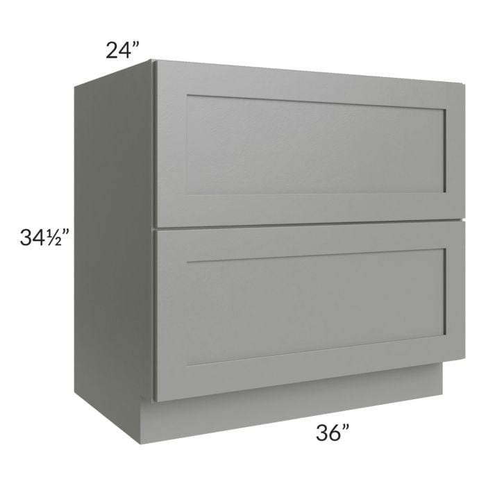 RTA Shale Grey Shaker 36" 2-Drawer Base Cabinet with 1 Decorative End Panel