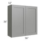 RTA Shale Grey Shaker 36" x 36" Wall Cabinet with 1 Decorative End Panel and Glass Door