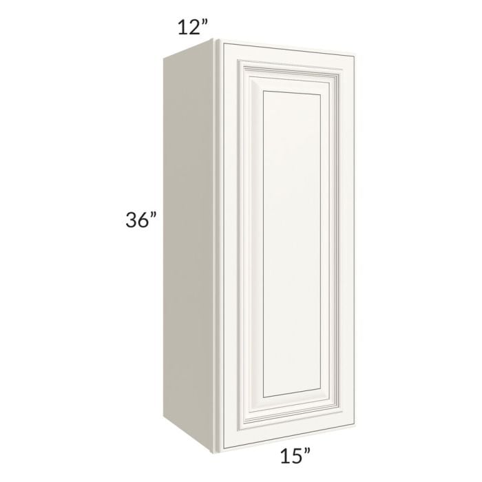 RTA Signature Vanilla Glaze 15" x 36" Wall Cabinet with 1 Decorative End Panel and Mullion Glass Door