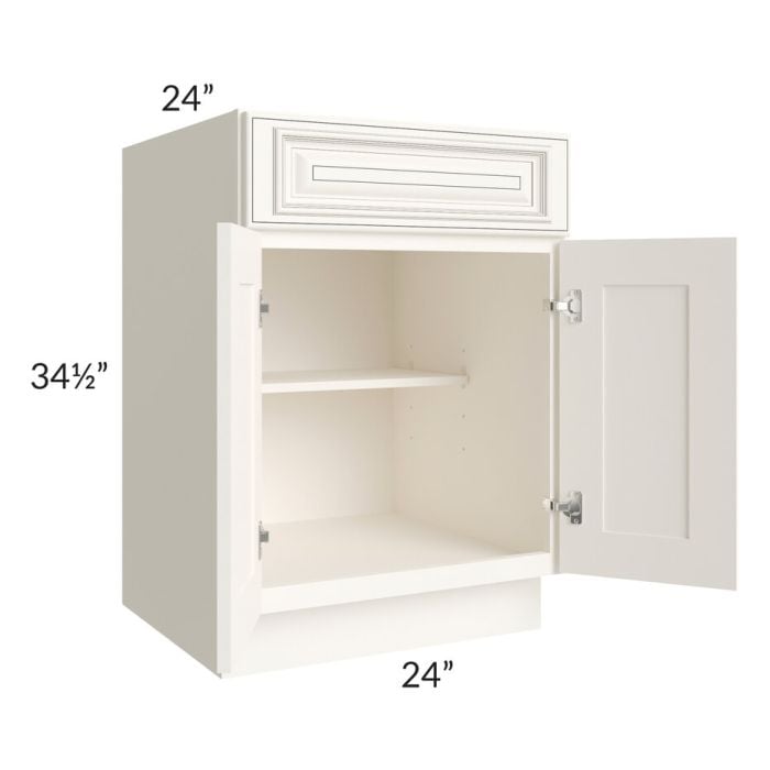RTA Signature Vanilla Glaze 24" Base Cabinet with 2 Decorative End Panels and 2 Roll Out Trays