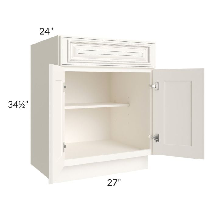 RTA Signature Vanilla Glaze 27" Base Cabinet with 2 Decorative End Panels and 1 Roll Out Tray