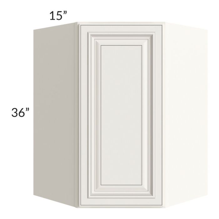 RTA Signature Vanilla Glaze 27" x 36" x 15" Wall Diagonal Corner Cabinet with Mullion Glass Door