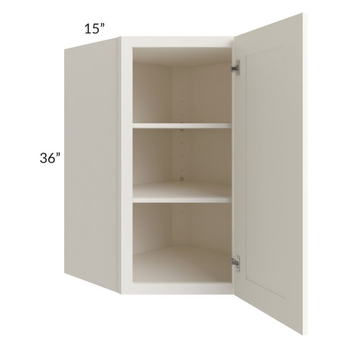 RTA Signature Vanilla Glaze 27" x 36" x 15" Wall Diagonal Corner Cabinet with Mullion Glass Door