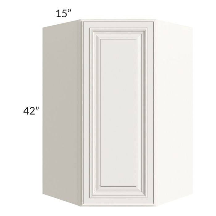 RTA Signature Vanilla Glaze 27" x 42" x 15" Wall Diagonal Corner Cabinet with Mullion Glass Door
