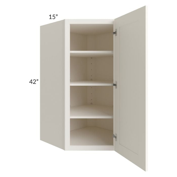 RTA Signature Vanilla Glaze 27" x 42" x 15" Wall Diagonal Corner Cabinet with Mullion Glass Door