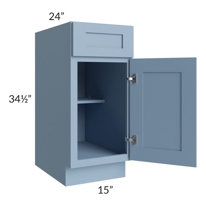 RTA Sky Blue Shaker 15" Base Cabinet with 2 Roll Out Trays