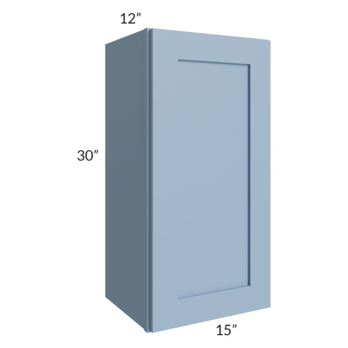RTA Sky Blue Shaker 15" x 30" Wall Cabinet with 2 Decorative End Panels and Glass Door