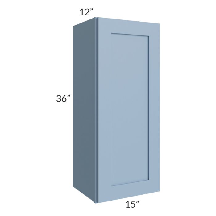 RTA Sky Blue Shaker 15" x 36" Wall Cabinet with 1 Decorative End Panel and Glass Door